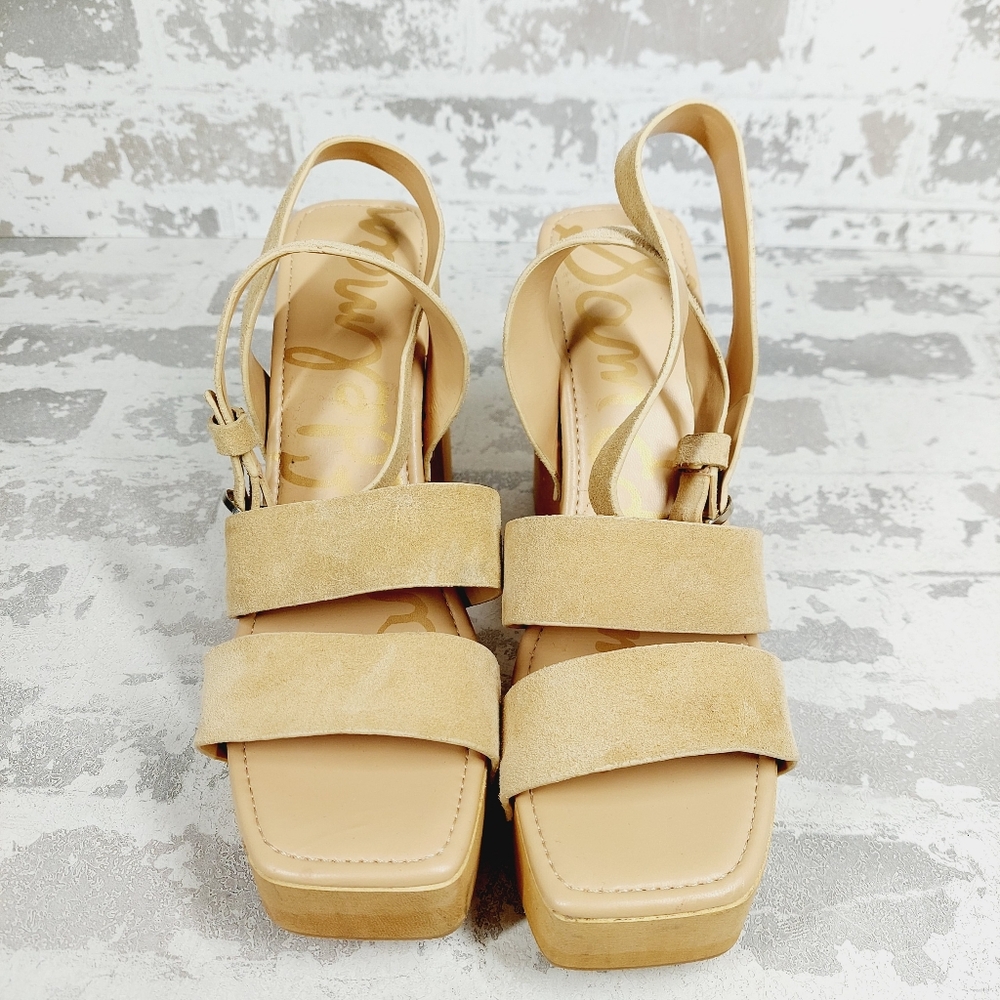 NEW Sam Edelman Rosalind Tan Suede Block Heel Ankle Strap Sandals W674 - Picture 11 of 14